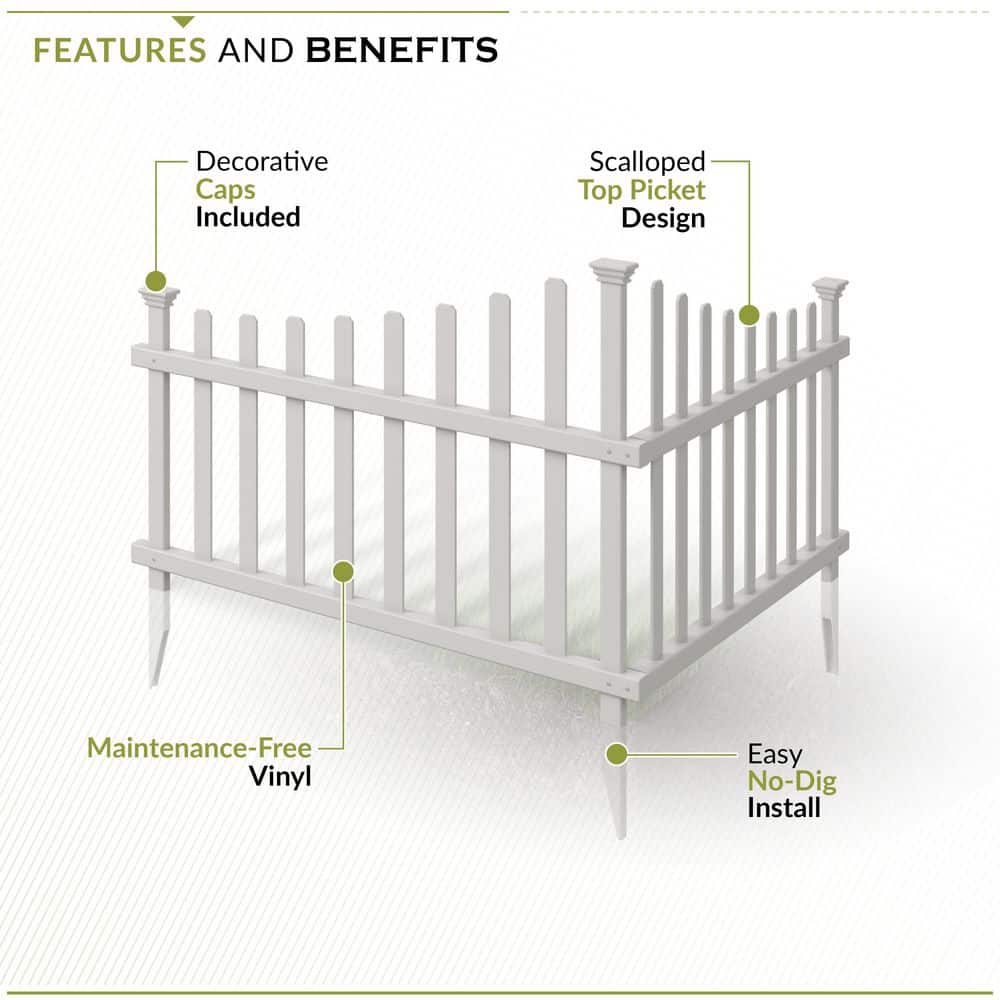 Ashley White Vinyl Scallop Corner Fence Panels, 2.5-ft x 3-ft