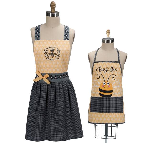 Queen Bee Yellow Cotton Hostess and Child Apron Set Queen Bee Yellow Cotton Hostess and Child Apron Set