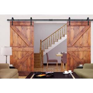 K Series 72 in x 84 in Red Walnut DIY Finished Knotty Pine Wood Double Sliding Barn Door Slab with Hardware Kit