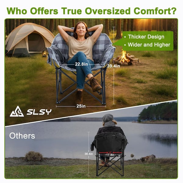 Oversized Heated Camping Chair Portable Folding Chair with Padded Seat Patio Lounge Chair with 3 Heat Levels for Camping