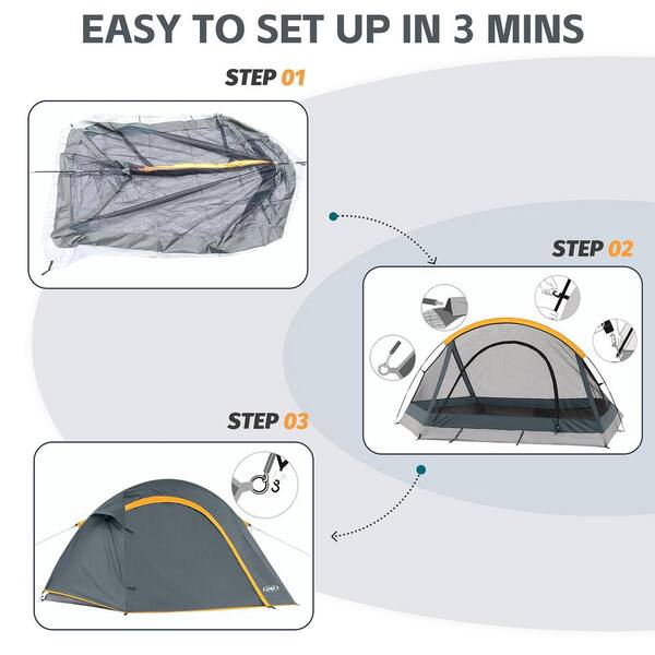 7.5 ft. x 5 ft. Grey Nylon Camping Tent 1-2 Person, Portable