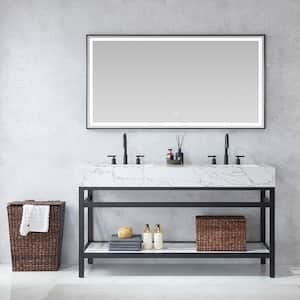 Ecija 60 in.W x 22 in.D x 33.9 in.H Double Sink Bath Vanity in Matte Black with White Stone Top