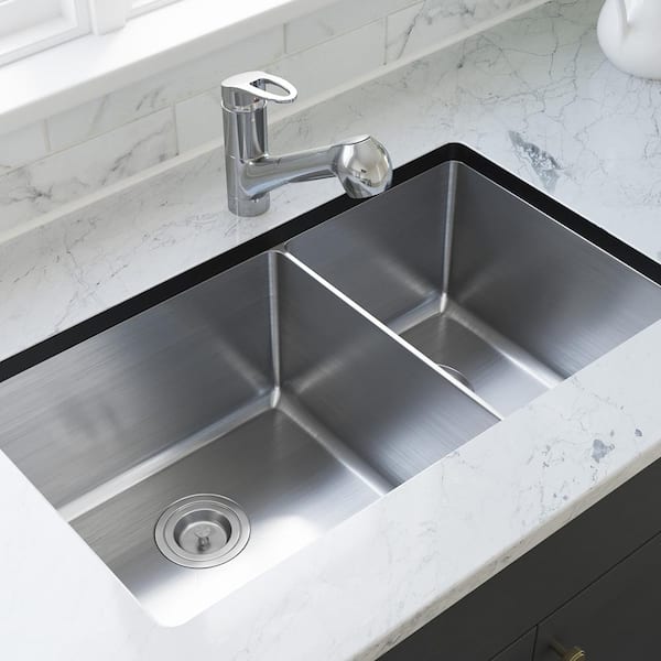 MR Direct Stainless Steel 31-1/8 in. Double Bowl Undermount Kitchen Sink with Black SinkLink