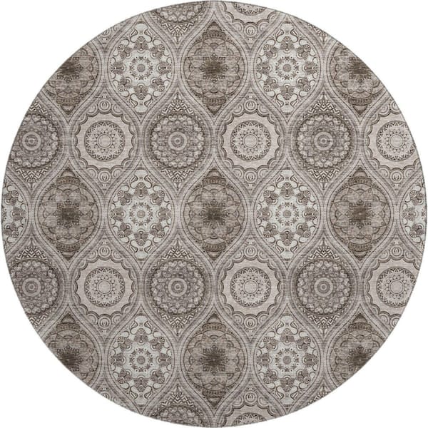 Addison Rugs Mayfield Premium Machine Washable Abstract AMF976 Khaki 8 ft. x 8 ft. Round Rug