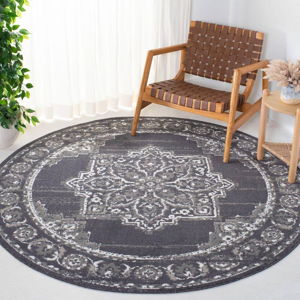 Pyramid 7 ft. x 7 ft. Round Charcoal/Ivory Moody Traditional Medallion Area Rug price history on PriceWatchPro
