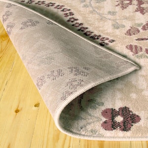 Ivory Gray and Olive 2 ft. X 3 ft. Unthemed Loomed Floral Rectangle Polypropylene Area Rug