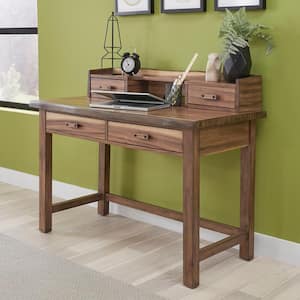 Forest Retreat 48 in. Live Teak Wood Brown Writing Desk and Hutch