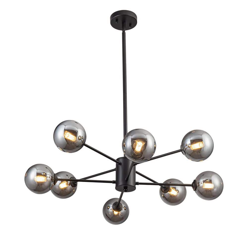 Modern 8 Light Chandelier Black with Smoky Gray Globes Spherical Chandelier for Living Room with no bulbs included price history on PriceWatchPro