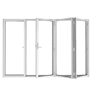 120 in. x 80 in. White Right Swing/Outswing Double Tempered Glass Aluminum Folding Patio Door