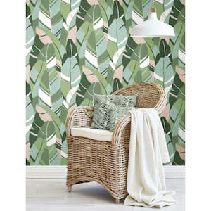 Green and Pink Hearts of Palm Peel and Stick Wallpaper (Covers 28.29 sq. ft.)