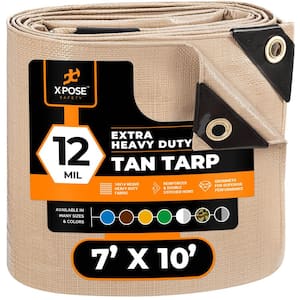 Heavy Duty Tan Poly Tarp 7' X 10' Multipurpose Protective Cover Durable Extra Thick 12 Mil Polyethylene
