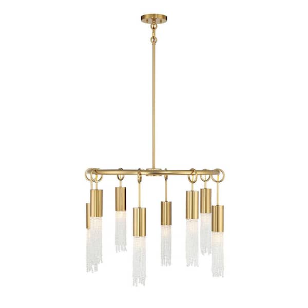 Savoy House Chelsea 28 in. W x 20.5 in. H 8-Light Warm Brass Chandelier with Clear Crystal Accents and No Bulbs Included