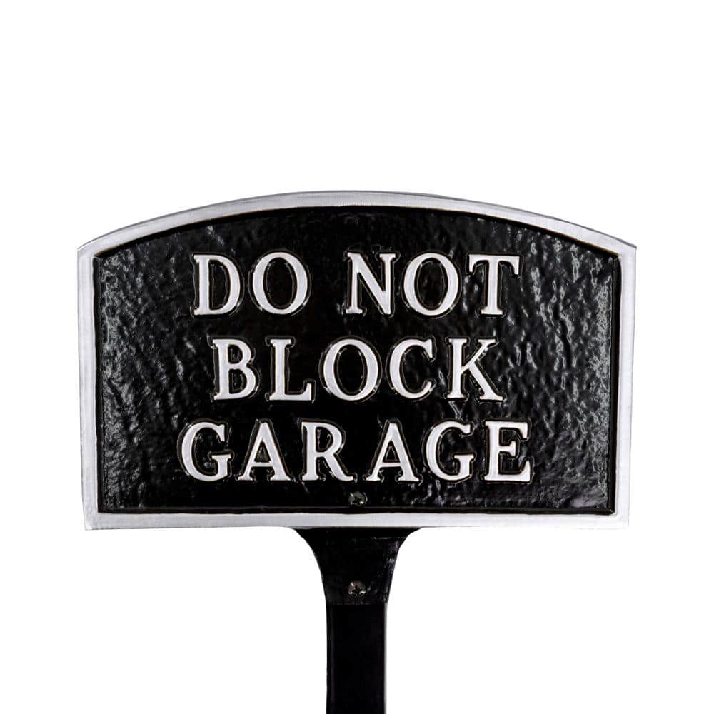 5.5 in. x 9 in. Small Arch Do Not Block Garage Statement Plaque Sign with Lawn Stake - Black/Silver product image for price tracking
