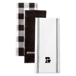 Mixer Black/White Solid and Checkered Cotton Kitchen Towel Set (3-Pack)