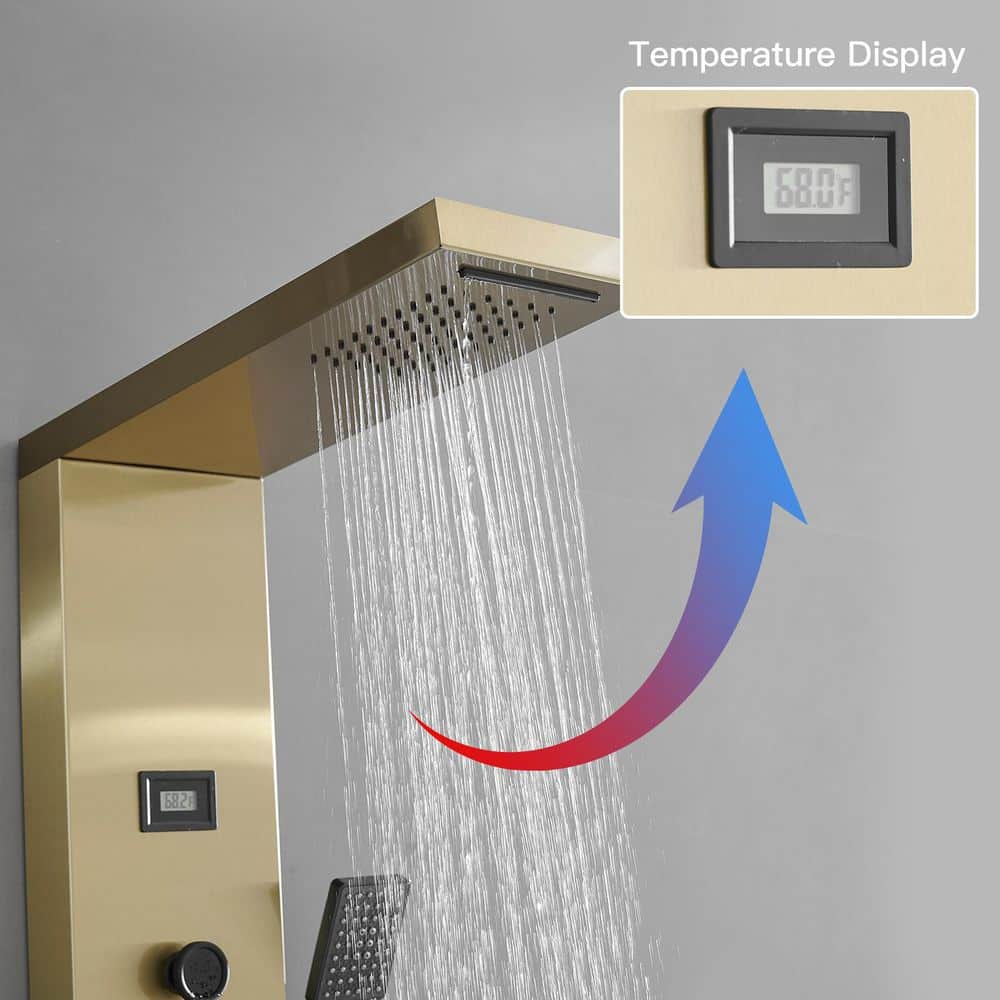 Gold and Black Brass Shower Panel System with Rainfall Shower Head
