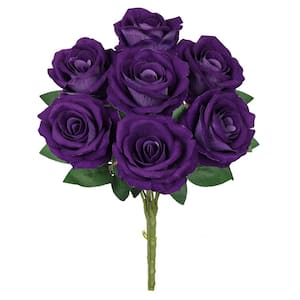 16 in. Royal Purple Artificial Velvet Rose Flower Stem Bush Bouquet (Set of 2)