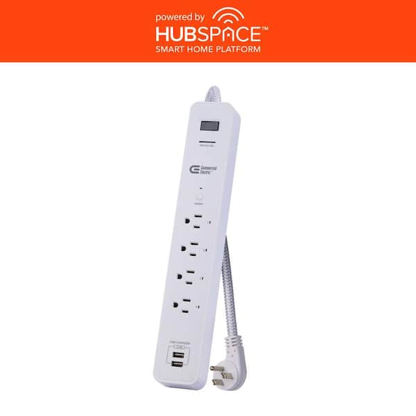 Commercial Electric 3 ft. 4-Outlet White Surge Protector Smart with USB Powered by Hubspace