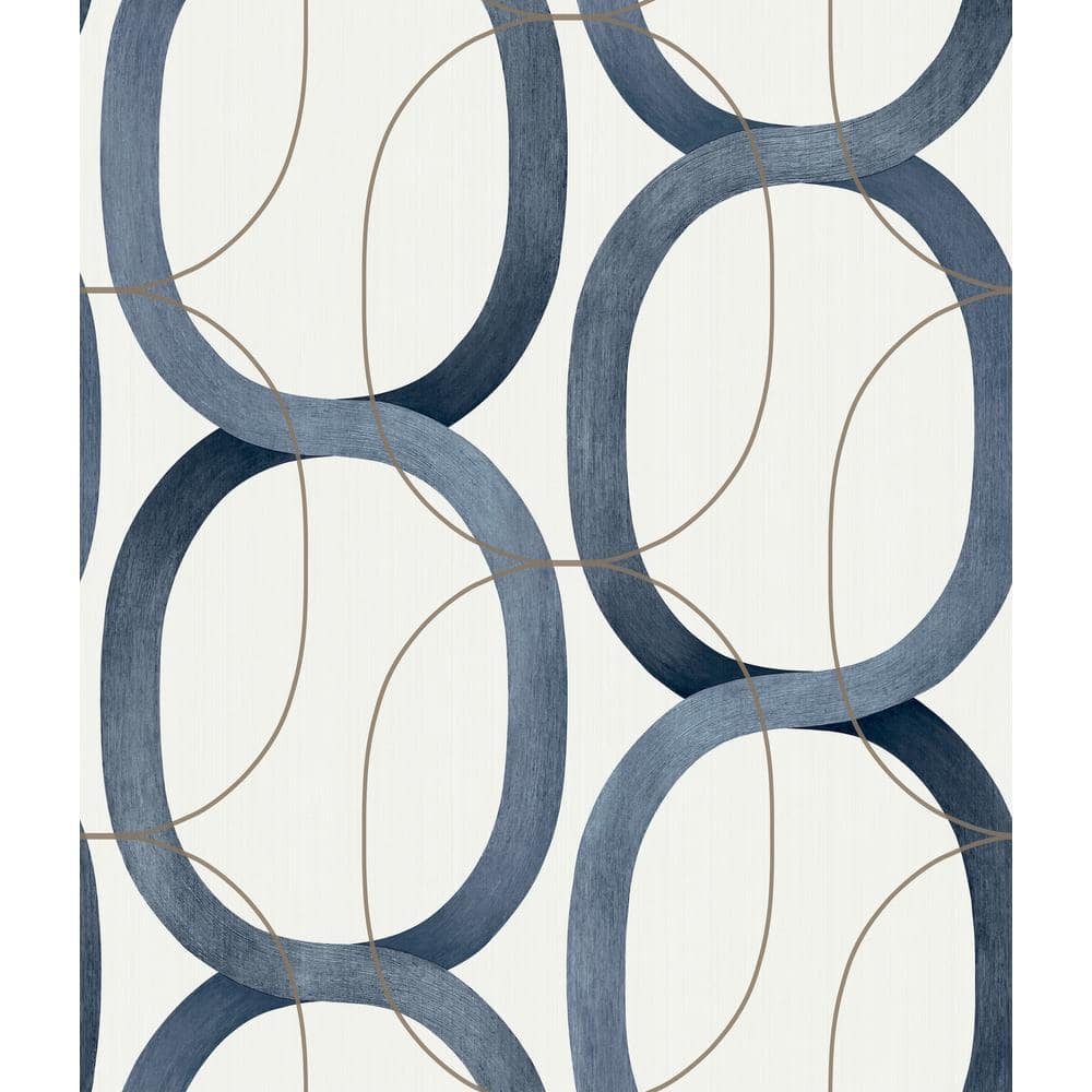 Navy Geometric Interlock Double Roll Wallpaper