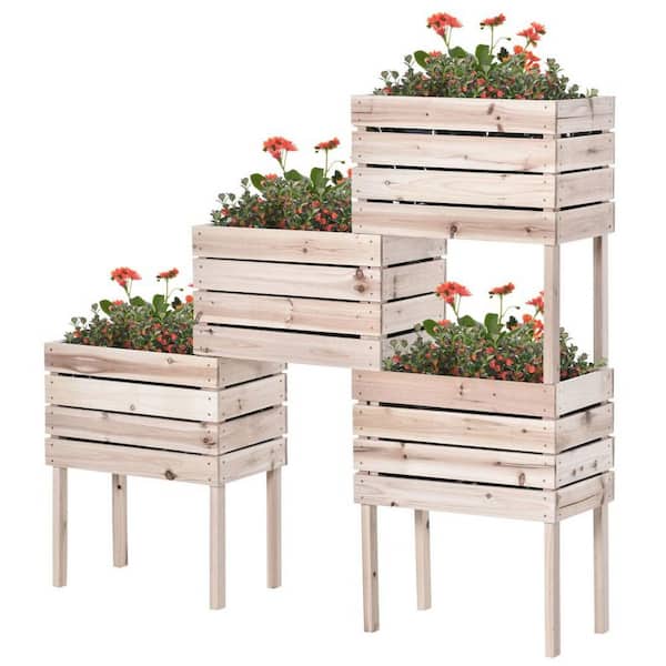 Cisvio 19.80 in X11. 80 in X 23.50 in 4-piece elevated garden bed, wooden elevated flower box .  Natural wood.  Wood