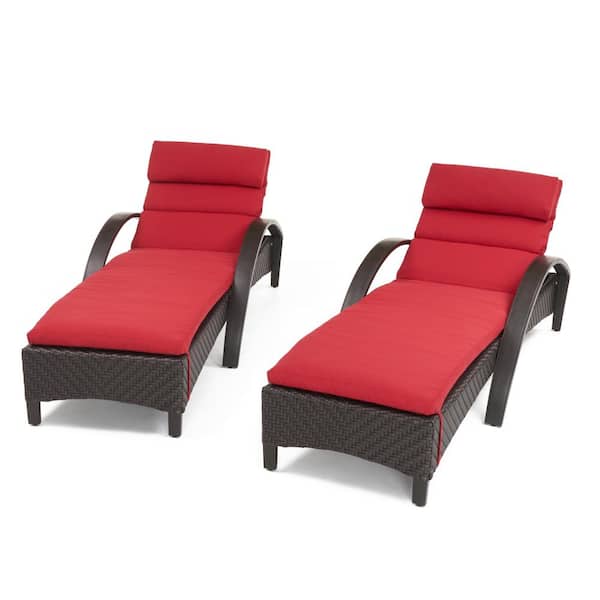 RST BRANDS Barcelo 2-Piece Wicker Outdoor Chaise Lounge with Sunbrella Sunset Red Cushions