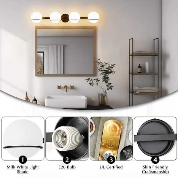 Bathroom Vanity Light Fixtures 4-Light Black And Gold Vanity Light