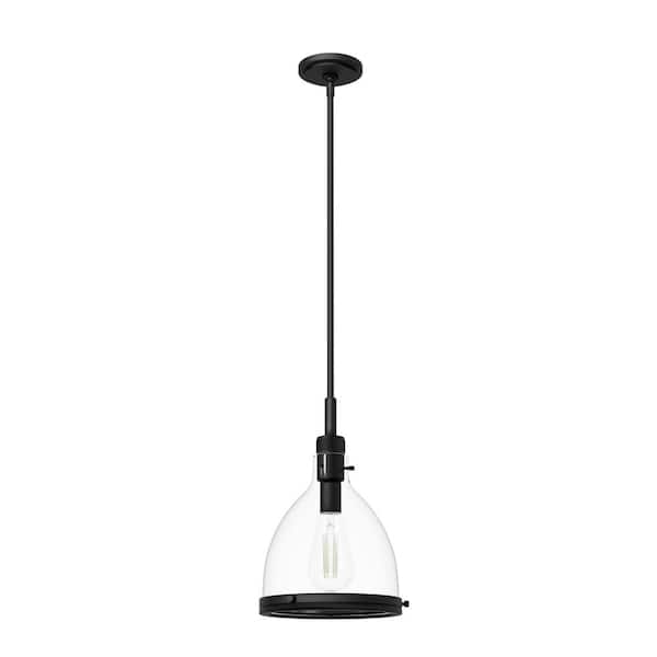 Hunter Van Nuys 60-Watts 1-Light Matte Black Island Pendant Light with Clear Glass Shade, Bulb Not Included