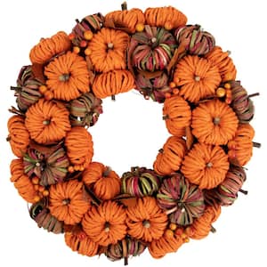 15 in. Orange Unlit Pumpkin Fall Harvest Artificial Christmas Wreath