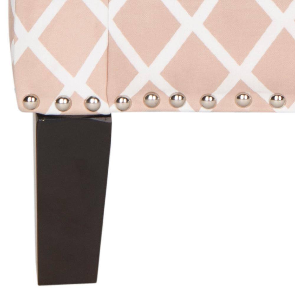 Peach Pink and White Plaid Leather Accent Chair