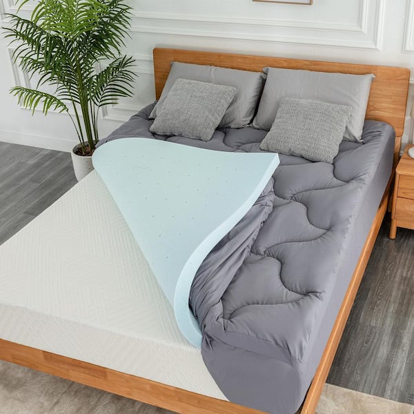 Dual Layer 4 in. King Memory Foam Mattress Topper with 8-21 in. Deep Pocket in Gray