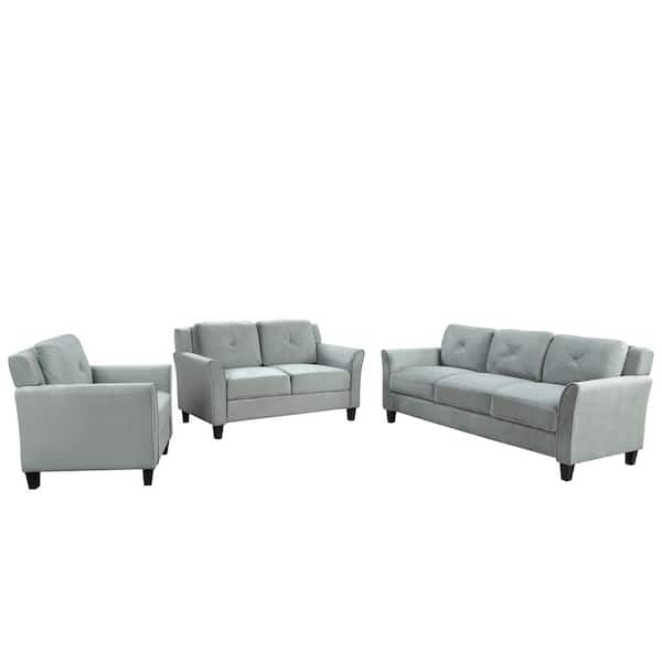 FORCLOVER 74.8 in. W Flared Arm Polyester Straight Sofa in Gray with Loveseat and Armchair
