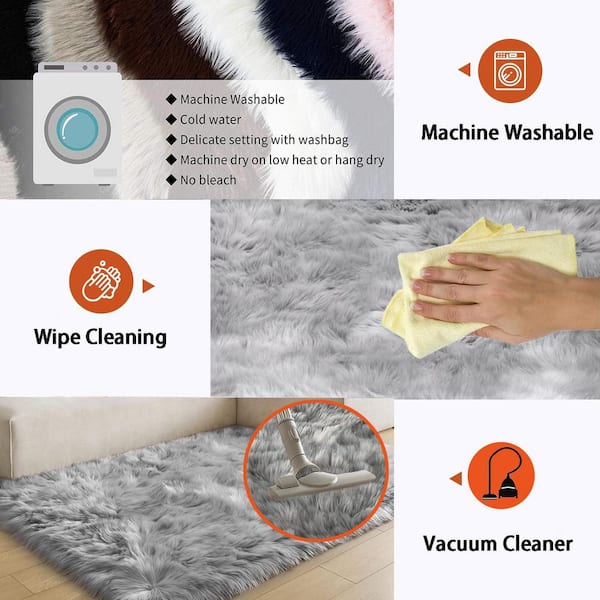 Nourideaux Gray 10 ft. x 12 ft. Large Rug Fluffy Fuzzy Furry Faux