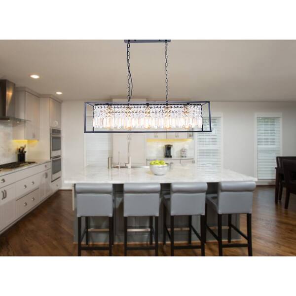 5 Light Black Linear Kitchen Island Lighting With Clear Glass Crystal Shade Mc1017 The Home Depot 5 Light Black Linear Kitchen Island, Linear Crystal Chandelier Kitchen Island