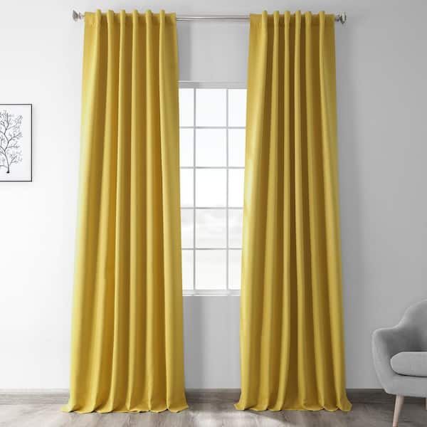 Exclusive Fabrics & Furnishings Solarium Yellow Polyester Room Darkening Curtain - 50 in. W x 84 in. L Rod Pocket with Back Tab Single Curtain Panel