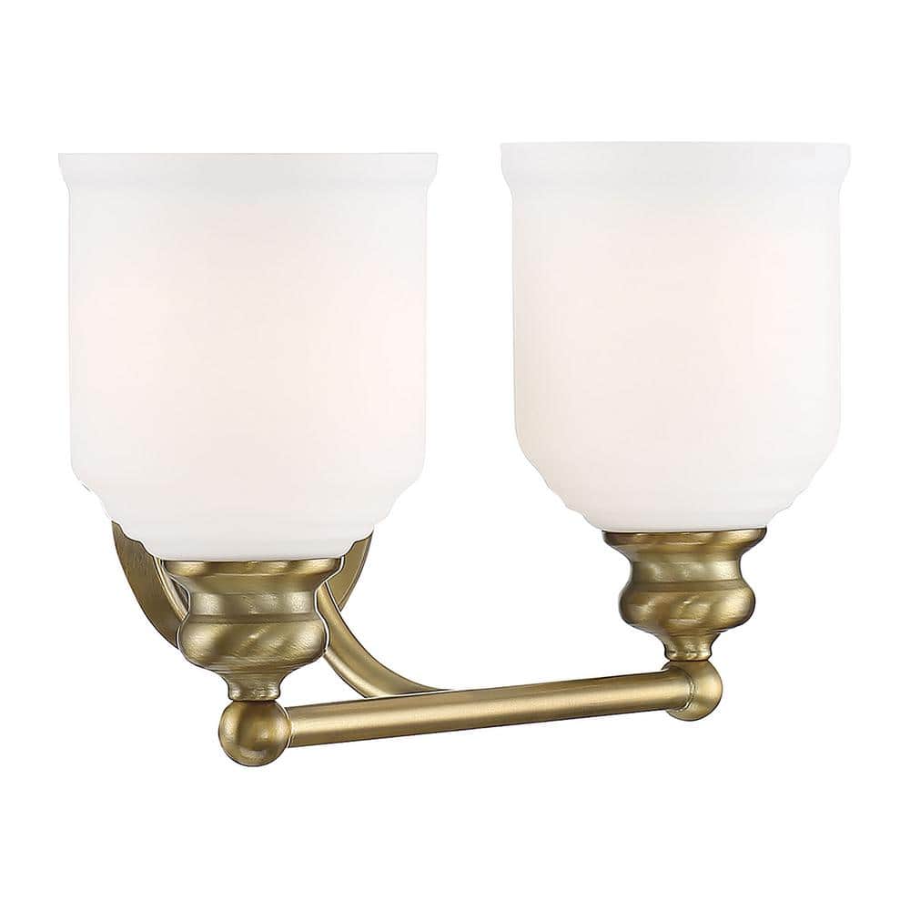 Melrose Warm Brass 2-Light Vanity Fixture with Opal Glass Shades