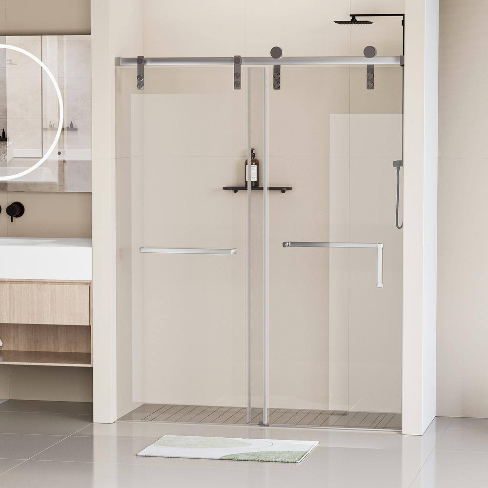 60" x 76" Frameless Matte Black Sliding Shower Door with Clear Tempered Glass