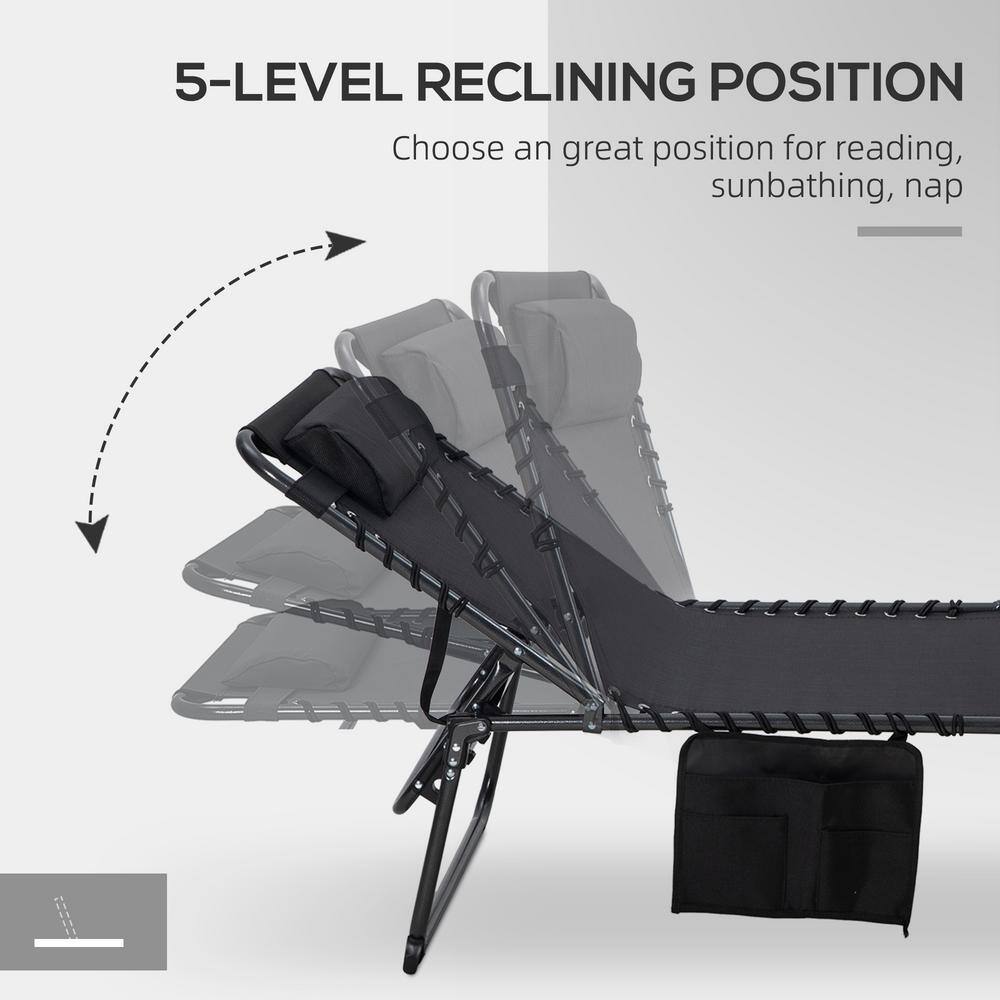 Black Mesh Folding Chaise Lounge Set with Reclining Backrest