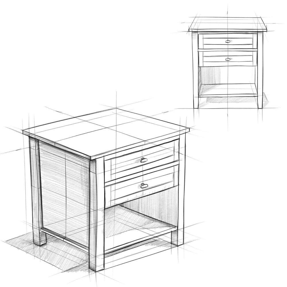 White Solid Wood 2-Drawer Bedside Nightstand