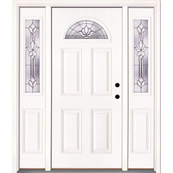 Reviews for Feather River Doors 63.5 in. x 81.625 in. Medina Zinc Fan Lite Unfinished Smooth Left-Hand Fiberglass Prehung Front Door with Sidelites | Pg 4 - The Home Depot