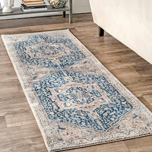 Ehtel Medallion Fringe Gray 3 ft. x 10 ft. Runner Rug