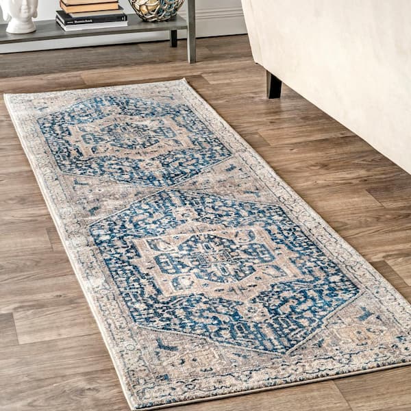 Ehtel Medallion Fringe Gray 3 ft. x 6 ft. Runner Rug