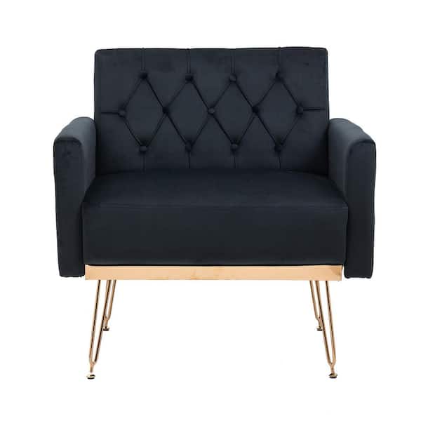 Unbranded Black Velvet Accent Chair with Rose Golden Feet