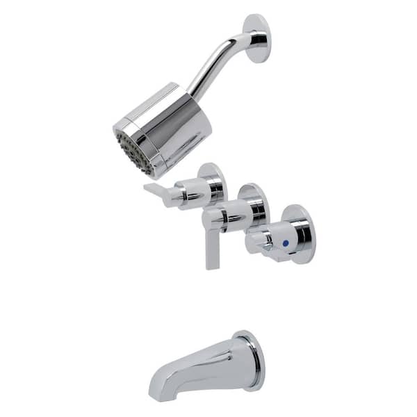 Kingston Brass NuvoFusion 3-Handle 2-Spray Tub and Shower Faucet in Polished Chrome (Valve Included)