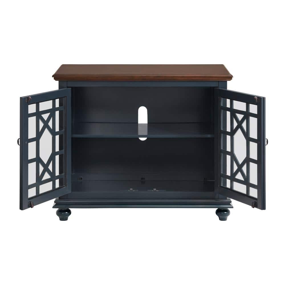 Catalina Blue TV Stand with Coffee Walnut Top and Cabinet