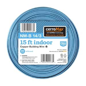 15 ft. 14/3 Light Blue Solid CerroMax SLiPWire Copper NM-B Wire
