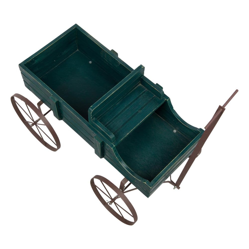 Green Cedar Wood Decorative Wagon Planter for Outdoor Plants