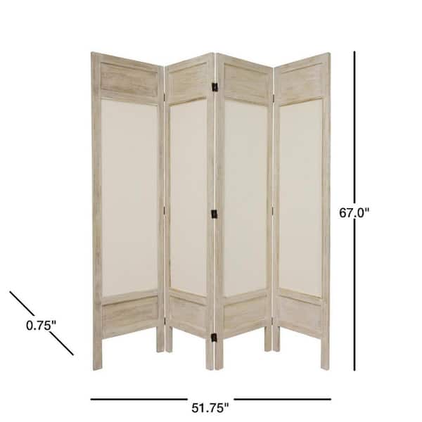 5.5 ft. Burnt White Solid Muslin 3-Panel Room Divider