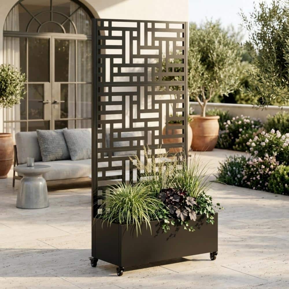 73 in. x 35 in. Black Metal Raised Garden Bed with Trellis and Wheels, Planter Box Privacy Screen for Climbing Plants price history on PriceWatchPro