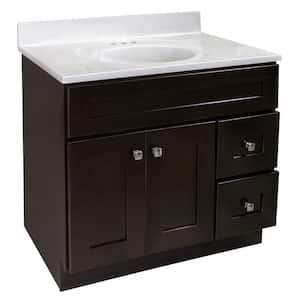 Brookings RTA Shaker 37 in. W x 22 in. D x 36.3 in. H Bath Vanity Side Cabinet in Esp with White CM Top with White Basin