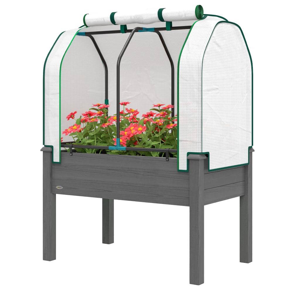 Raised Garden Bed with PE Greenhouse Cover Outdoor Planter Box for Herbs and Vegetables, 35 x 22 x 47 inch, Dark Gray price history on PriceWatchPro