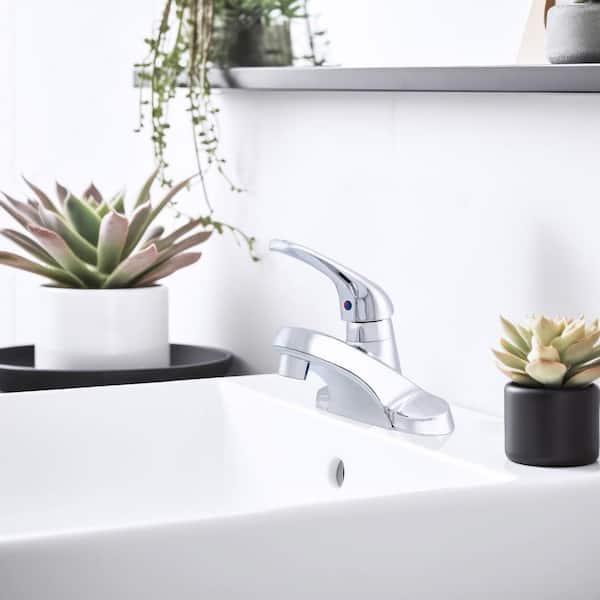 Single Handle Lavatory Faucet 4 in. Centerset with Ceramic Control and Matching Push Pop-Up Chrome